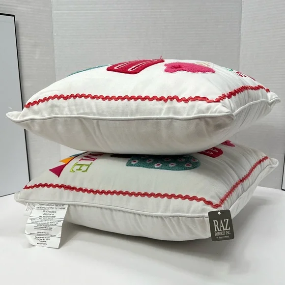 White Square Throw Pillows Set Summer Multicolor Ice Cream Cones Print Outdoors - Picture 7 of 17